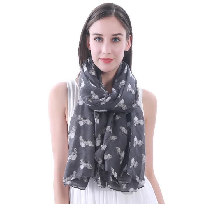 Écharpe Châle Foulard Femme Bufanda Imprimé Chiens - Cocker Anglais (Gris)