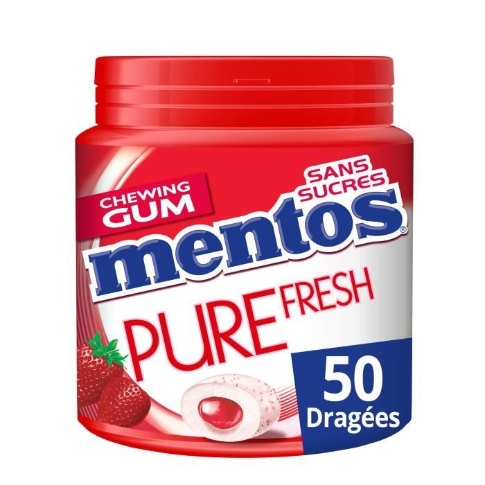 MENTOS GUM PURE FRESH Bottle de 50 dragées sans sucres - Fraise