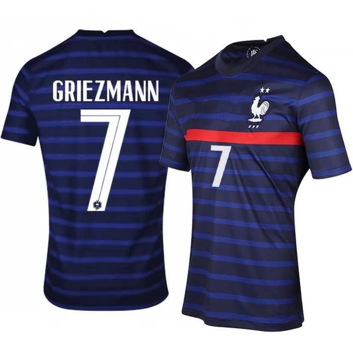 Maillot de Football France 2021 GRIEZMANN 7 T-Shirt de L'équipe FFF Domicile Maillot de Formation Tissu Respirant Bleu Junior Enfant