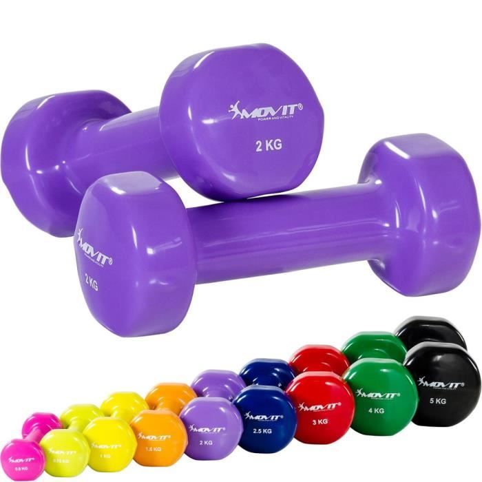 MOVIT Set de 2 haltères en vinyle violet 4 kg (2 x 2 kg)