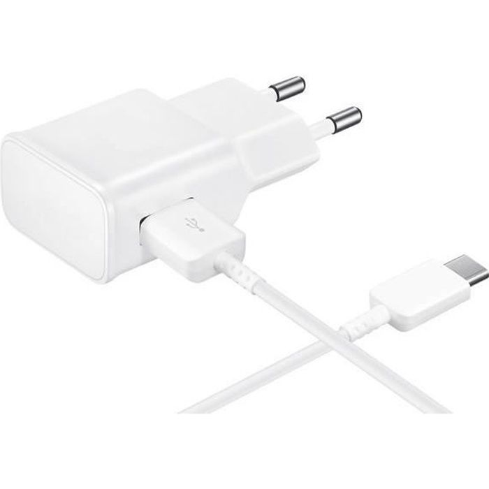 Chargeur + Cable USB-C pour Samsung A12 - A02S - A32 4G - A32 5G - A42 5G - A52 - Type USB-C 1 Mètre Prise Murale Blanc Phonillico®
