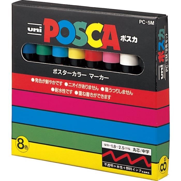 Uniball PC5M-8 UNI POSCA Pochette 8 marqueurs peinture à eau Pointe moyenne Assortis by Mitsubishi Pencil