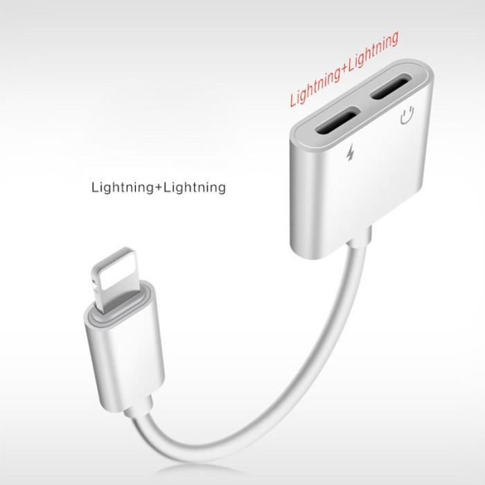 2 en 1 Adaptateur de Lightning,Double Lightning Casque Chargeur Convertisseur pour Apple iPhone X / 8 Plus / 8 / 7 Plus / 7