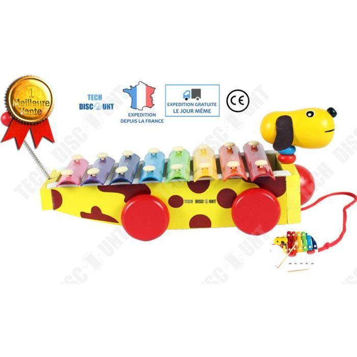 TD® Jouet en bois petit piano sons tap enfant instrument musique éducative ludique apprentissage couleurs jouer chien marteau cadeau