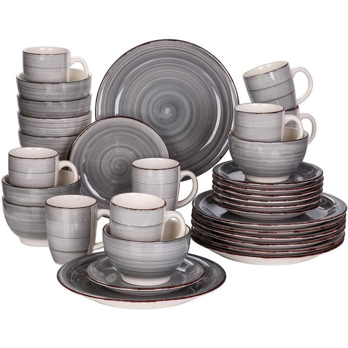 vancasso, Série Bella, Service de Table en Porcelaine,Faïence Style Vintage Rustique,Motif Cercle Arbre-GY 32pcs