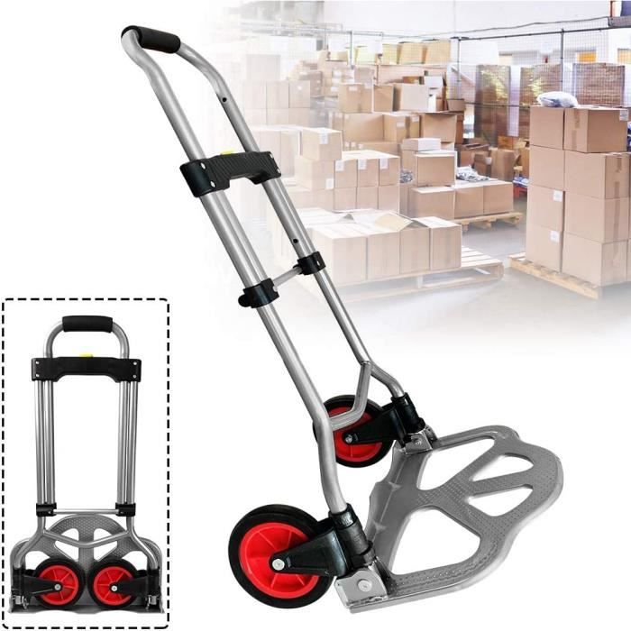 Chariot de transport Diable Pliablepliable en aluminium 60 kg Hauteur réglable Chariot à main bagages avec poignée télescopique