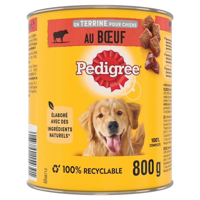 Repas pour Chien - PEDIGREE - 441487 - Boîtes en terrine - Bœuf et Carottes - 12 x 800g