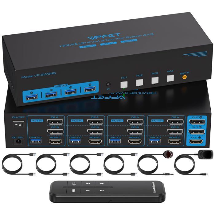 Switch KVM Dual Monitor - 8K@30Hz/4K144Hz, USB 3.0, Per 2 PC E 2 Monitor, Con Telecomando
