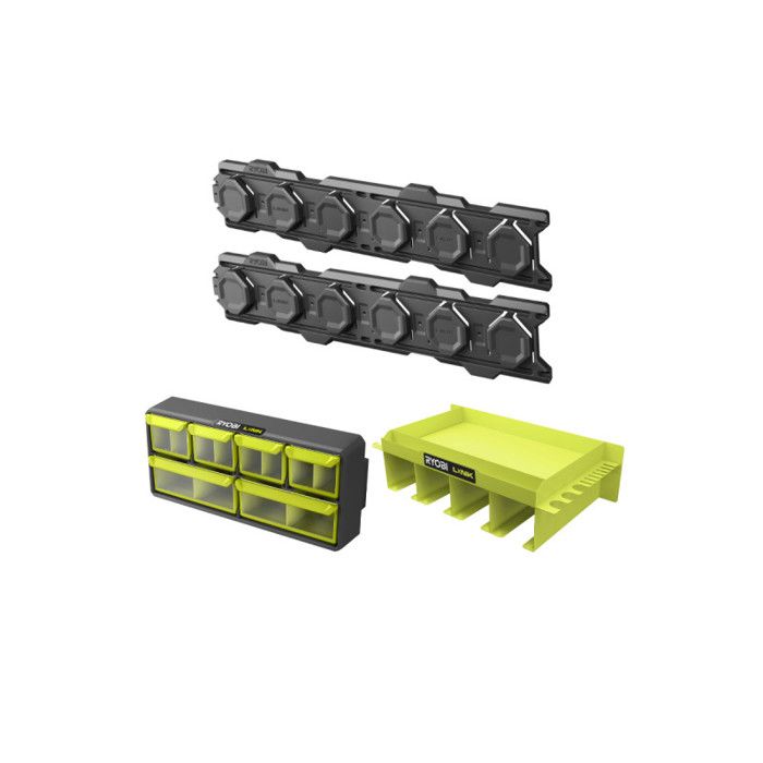 Pack RYOBI Système LINK 2 rails muraux - Étagère polyvalente - Organisateur ajustable Pack RYOBI Système LINK 2 rails muraux - Étagère polyvalente - Organisateur ajustable