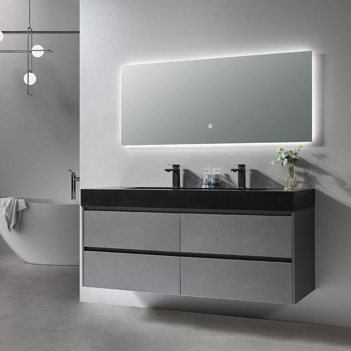 Meuble de salle de bain double vasque 150cm gris et noir avec miroir LED LB-8476S LuxuryBain-