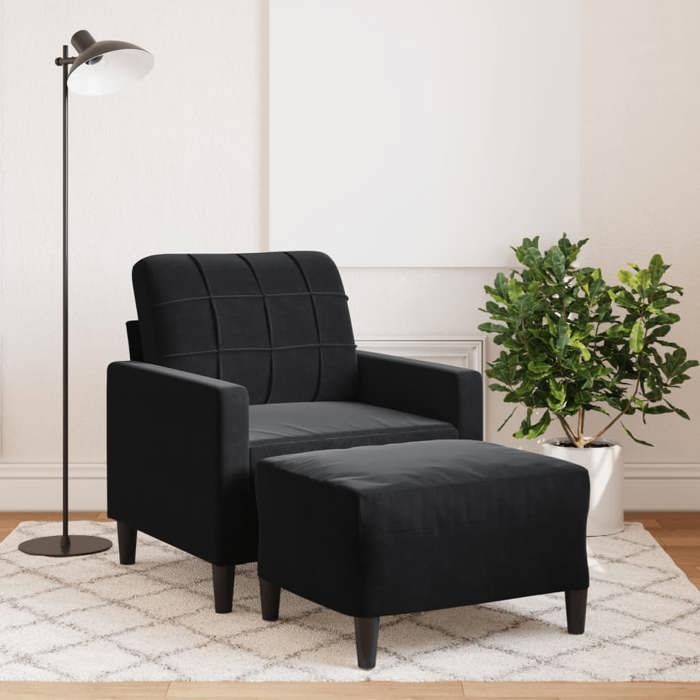 vidaXL Fauteuil avec repose-pied Noir 60 cm Velours chaise de