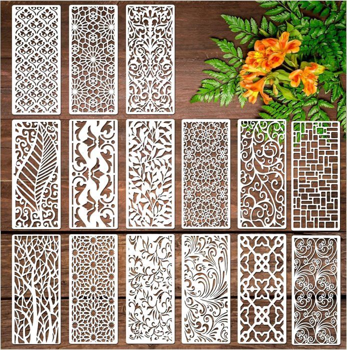 Lot De 18 Pochoirs Fleurs Réutilisables Pour Peinture - 15 X 75 Cm - En Plastique PET - Neuf