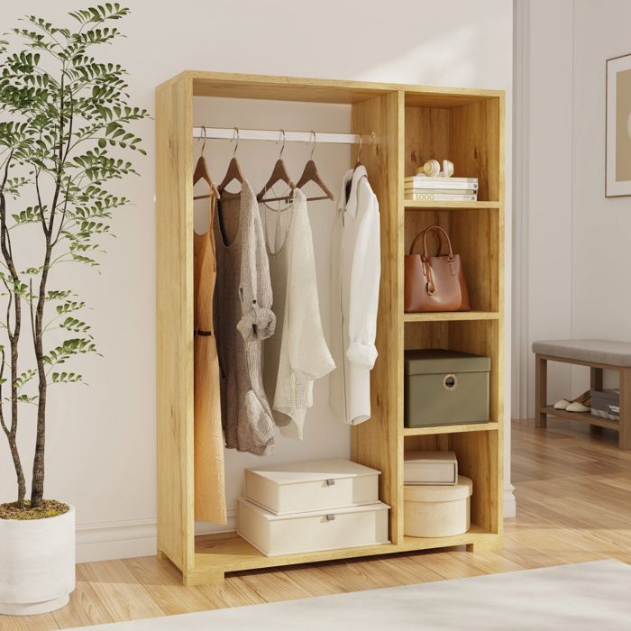 Armoire Nesbyen avec 4 compartiments de stockage 126 x 90 x 30 cm effet chêne