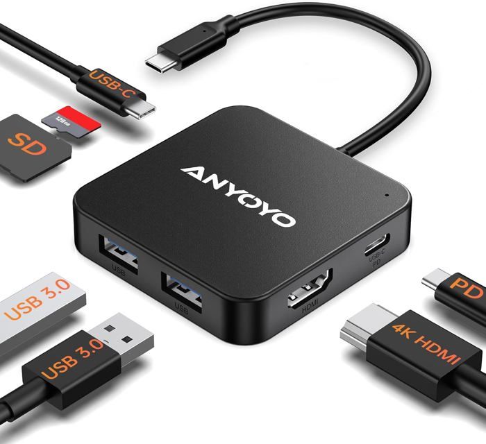 Hub USB-C 7-en-1 MIABOO – HDMI 4K, Charge 65W PD, Ports USB 3.0, Lecteur Cartes SD/TF, Pour MacBook, IPad