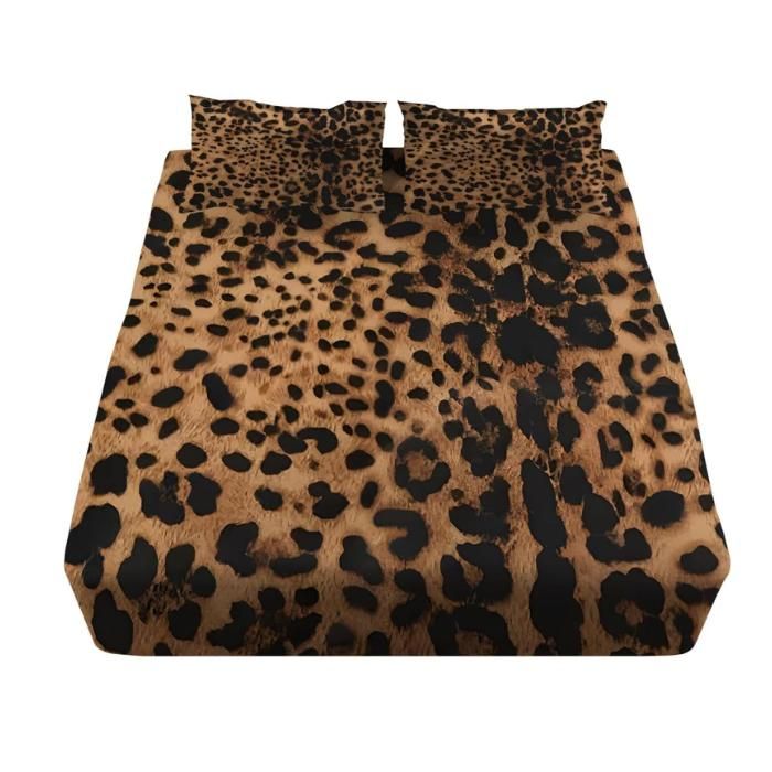 Drap Housse 140x200cm Imprimé Léopard 3D Imprimé Léopard Drap-Housse 140x200cm-pour lit de 140 x 200 à 30 cm - Hauteur du Matelas