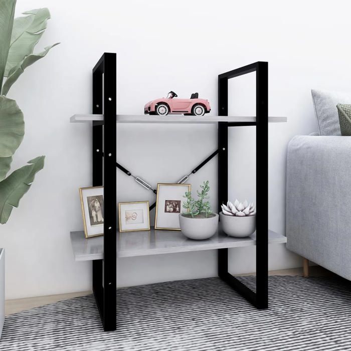 (Gris)Meuble de rangement SIGNOR Bibliothèque Contemporaine à 2 niveaux Gris béton 60x30x70 cm bois ingénierie 437470