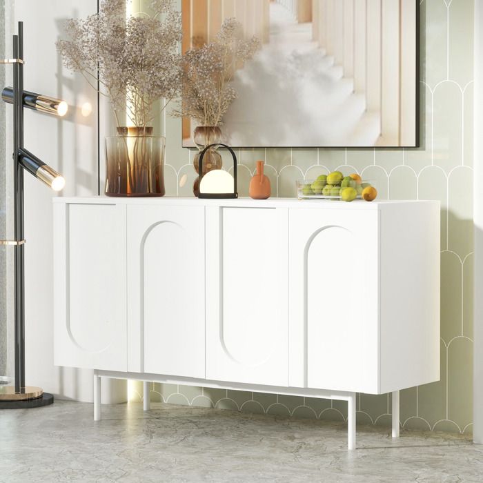Buffet blanc pur moderne et minimaliste avec 4 arches pour salle à manger et salon (blanc)