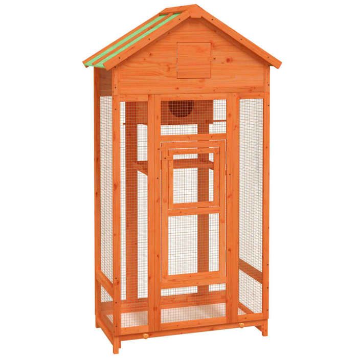 @FRENCH Cage pour Perroquet/ Cage à oiseaux - TOP VENTES - Maison à oiseaux marron 915x53x170cm - Bois massif de pin 900233