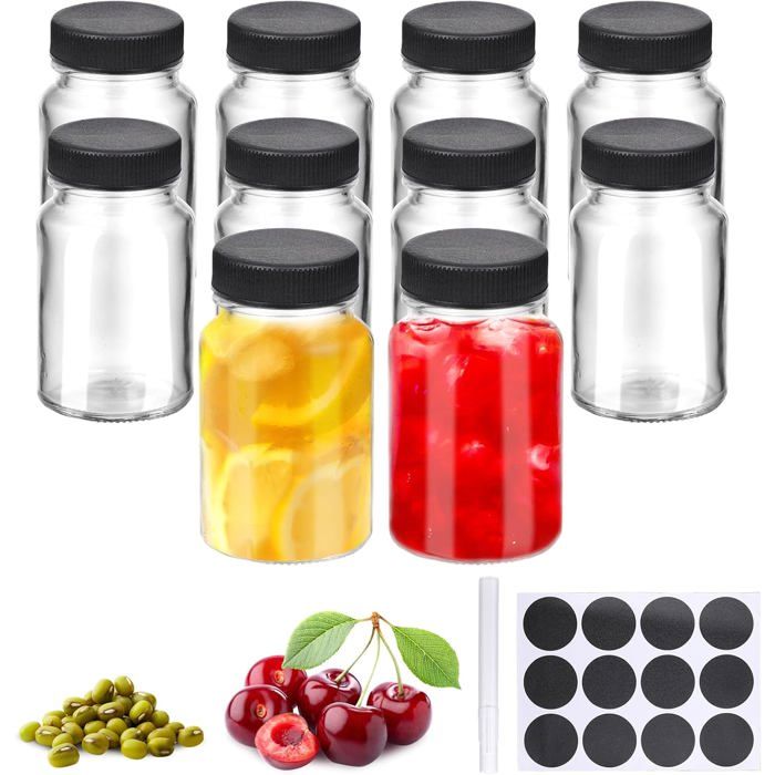 Mispudin Mini Bouteille Verre, 8 x 100ml Petite Bouteille Shot de Jus Vide, Fiole en Verre Shot