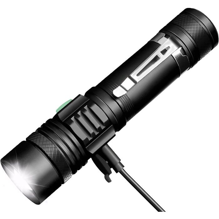 Lampe Torche LED Rechargeable - Noire - Générique