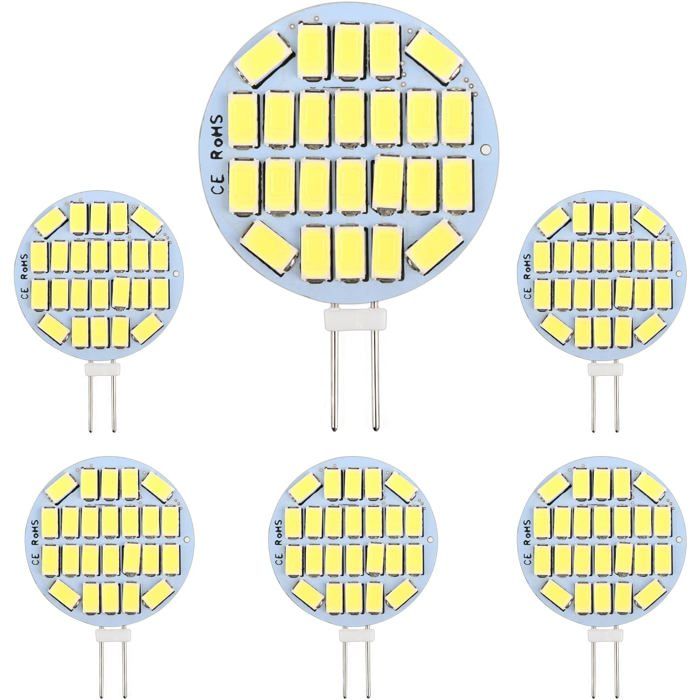 G4 LED 3W AC12-24V 300LM Blanc Froid 6000K 24x5730 SMD Non-Dimmable G4 Ampoule Ronde LED Lot de 6