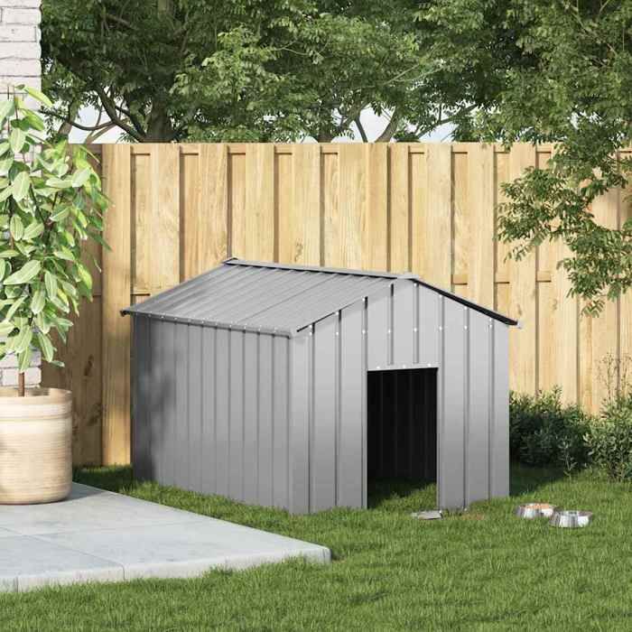 Niche pour chien en acier galvanisé - vidaXL - 113x153x101 cm - Toit noir - Gris - Acier galvanisé - Sans fond