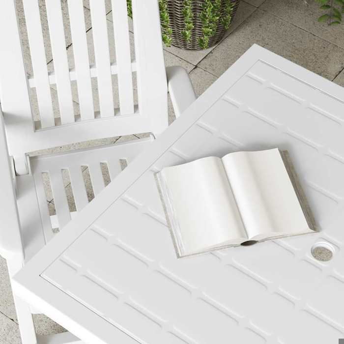 Table de jardin en plastique - WIENS - Blanc - 80x75x72 cm - Résistance aux intempéries - Trou pour parasol - Légère