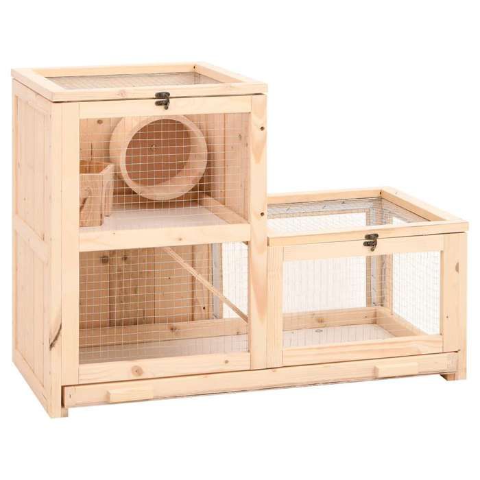Cage à hamster en bois - vidaXL - 81x40x60 cm - Bois de sapin massif - 2 niveaux - Treillis métallique