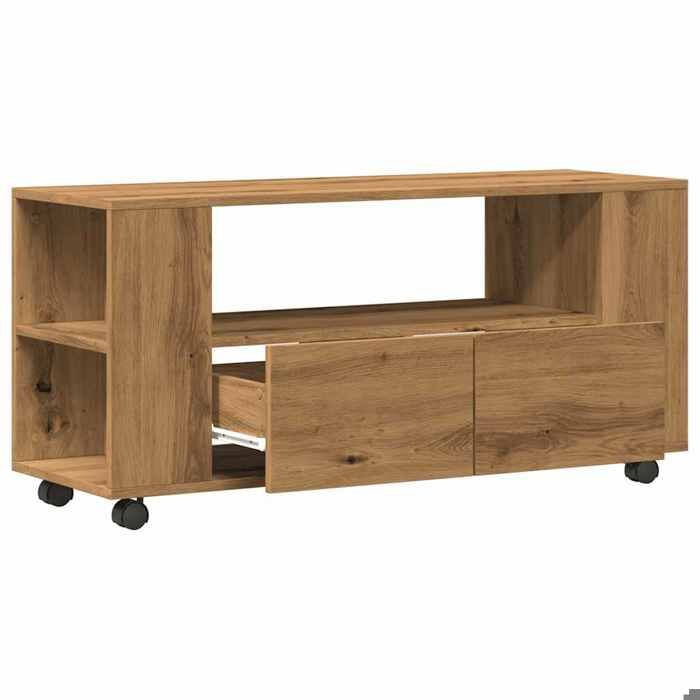NEUF Armoire TV - Brun - Meuble TV - TABLE TV - avec roulettes chêne artisanal bois dingénierie TT5060