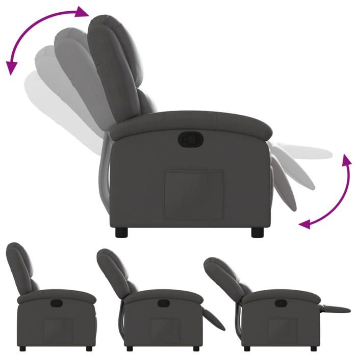 TOP 2026 Chaise inclinable - Fauteuil TV - 1 place - gris cuir véritable - 71x86.5x99.5 cm FF3449