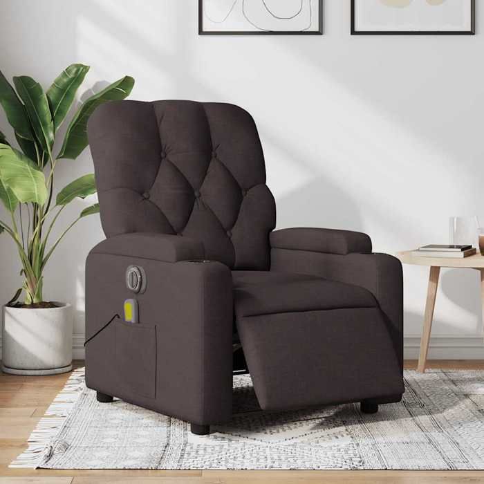 NEW 2026 Fauteuil Massant inclinable - Chaise simple - Multifonctionnel - électrique Marron foncé Tissu 74x86.5x93.5 cm L3287