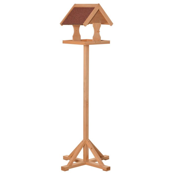 Meilleurs prix pour Mangeoire à oiseaux sur pied - PawHut - toit résistant aux intempéries - en bois massif - 55 x 55 x 144 cm - bois naturel