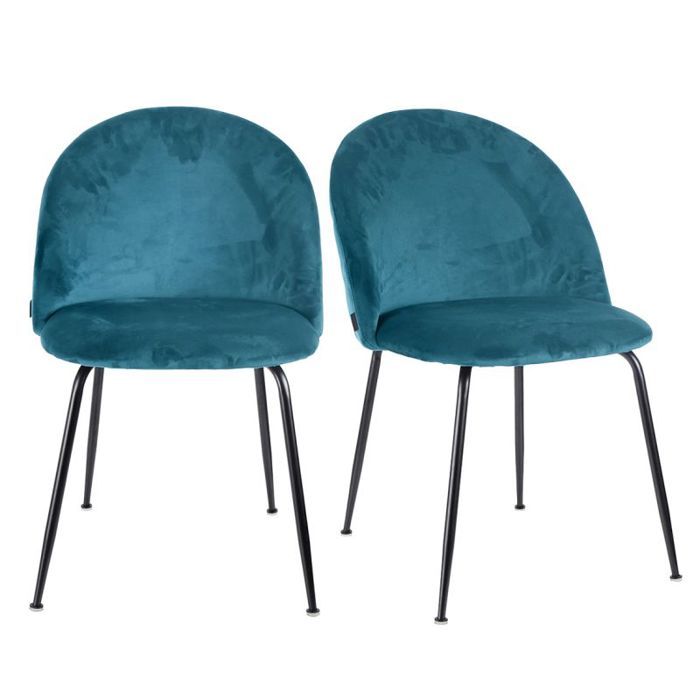 Lot 2 chaises capitonnées velours bleu canard pieds métal – FARA 2 Meubletmoi