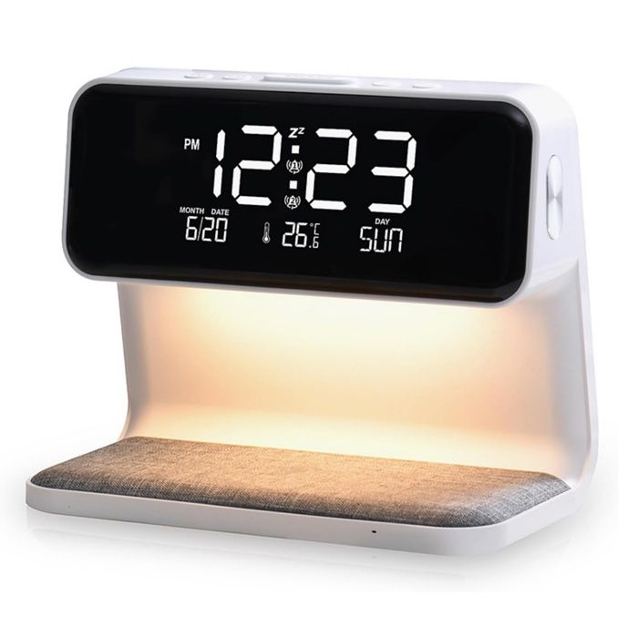 Veilleuse multifonctionnelle - Réveil - Lampe de lecture et station de charge sans fil - 1 pièce - Blanc chambre