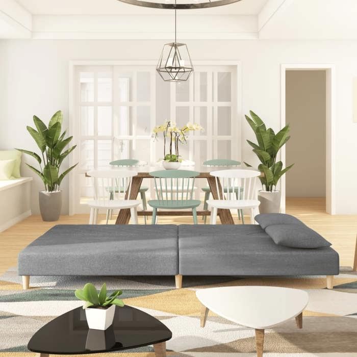 Gris SOFA Convertible - PHSH - Canapé-lit - à 2 places - 2 personnes - avec deux oreillers - gris clair tissu C806