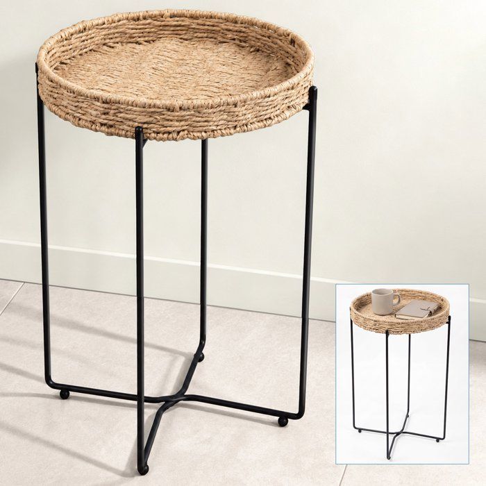 doporro Table dAppoint Ronde Bout de Canapé à 1 Étagère Amovible Table Basse Noir Plateaux en PP Reglo-08