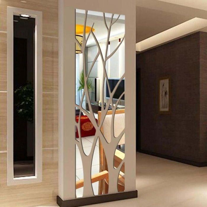 Autocollant mural miroir 3D - DEKOPRO - Acrylique - Auto-adhésif - Argent - 100x28 cm - Installation facile