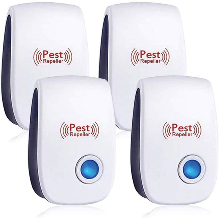 Répulsif ultrasonique - Lot de 4 pièces - Anti-moustique - Anti-rats - Efficace contre souris fourmis araignées