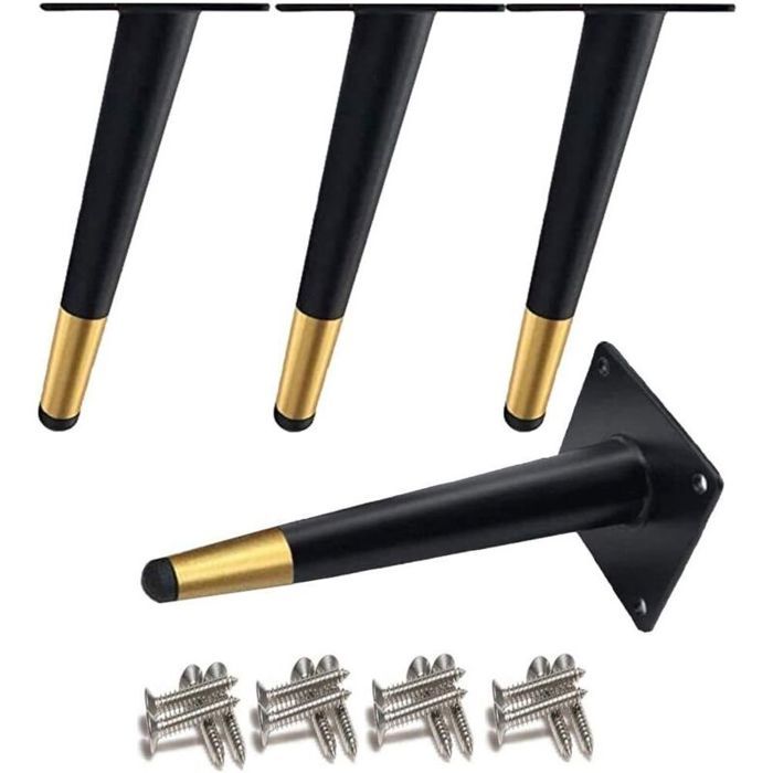 Pieds de meuble coniques en or noir 15 cm base silencieuse et antidérapante adaptés aux canapés tables et autres meubles lot