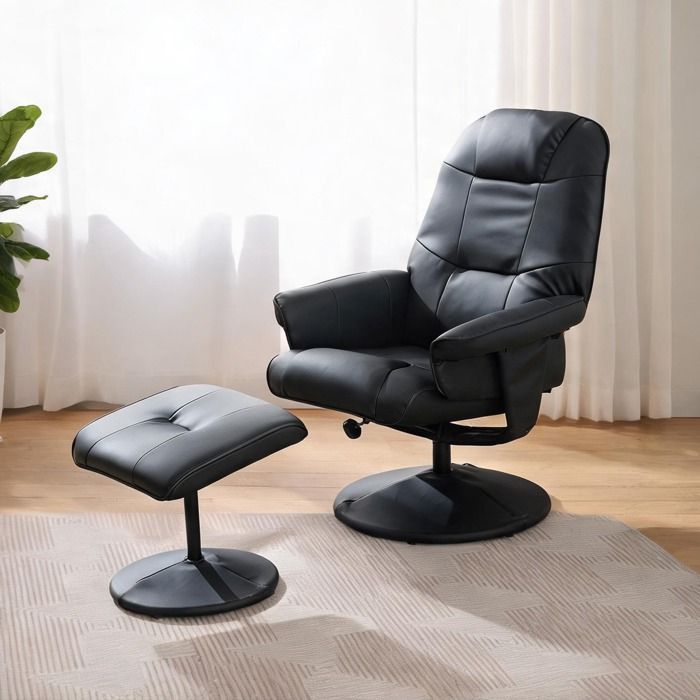Fauteuil relax massant 1 place design contemporain simili cuir noir inclinaison 140° rotation 360° chauffant