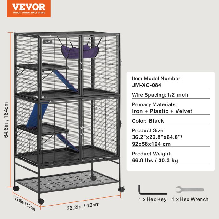 SucceBuy Cage pour Furet et Petits Animaux Métal 4 Niveaux Roulettes 36x24x63 pouces