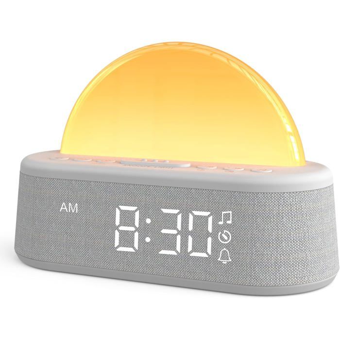 Réveil Simulateur DAube Eveil Lumière Reveil Matin Avec 7 Sonneries Lampe De Chevet 20 Niveaux De Luminosité Snooze Minuteur