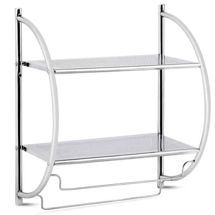 Installation murale facile étagère salle de bain avec porte-serviettes 2 étagères et 2 rails de rangement chrome