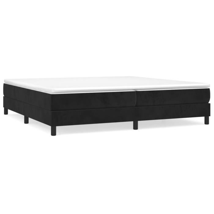 Sommier - AKOZON - 200x200 cm - Velours Noir - 2 places - Pieds inclus