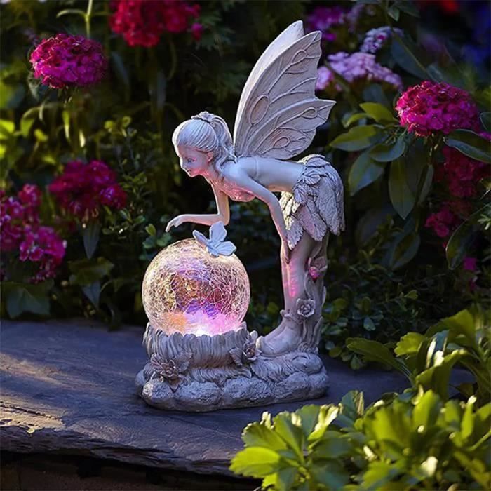 Statue de fée Artisanat en résine Ornement de jardin d'aménagement paysager  Décoration de cour lumière solaire de jardin en cristal - Cdiscount Jardin