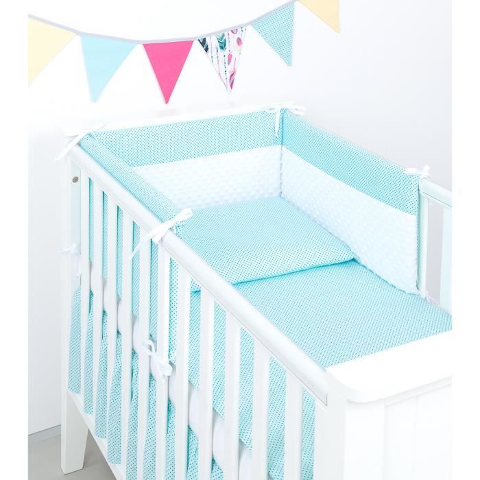 Parure de lit bébé bleu 60x120 cm avec tour de lit 2 en 1