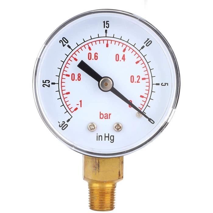 Manomètre à Vide Acier Inoxydable - Double Échelle -0.1-0Mpa, 1/4in NPT, Pour Test Eau/Huile
