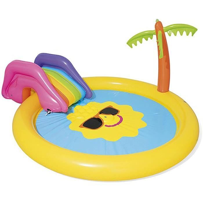Piscine Gonflable pour Bébé avec Toboggans, Jouet Gonflable D'arrièreCour avec Boule D'océan