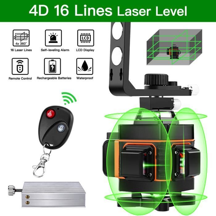 Pro 4D laser 16 lignes horizontal vertical self-leveling Vert Faisceau De Mesure Kit Pro 4D laser 16 lignes horizontal vertical self-leveling Vert Faisceau De Mesure Kit