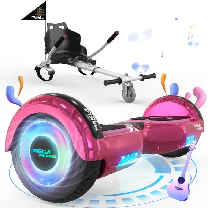 MEGA MOTION Pack Hoverboard Rose et Kart Blanc Hoverboard a 2 roues Lumieres LED de 6 5 avec Haut parleur Bluetooth Cdiscount Sport